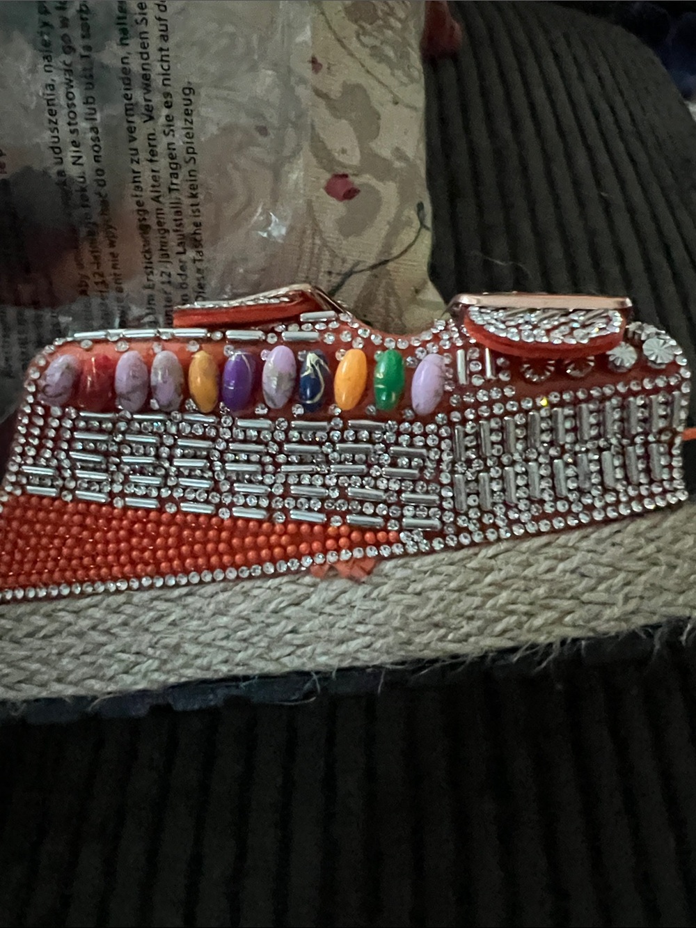 Embellished Orange Slide Sandals with Turquoise & Siver Accents - Picture 14 of 14
